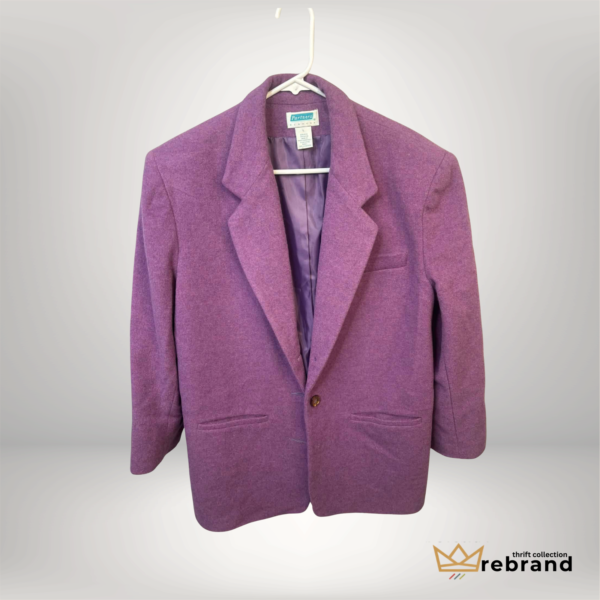 Vintage Blazer Wool- Unisex Plum- "Partners Merwyns" Size Large (1988-1996)