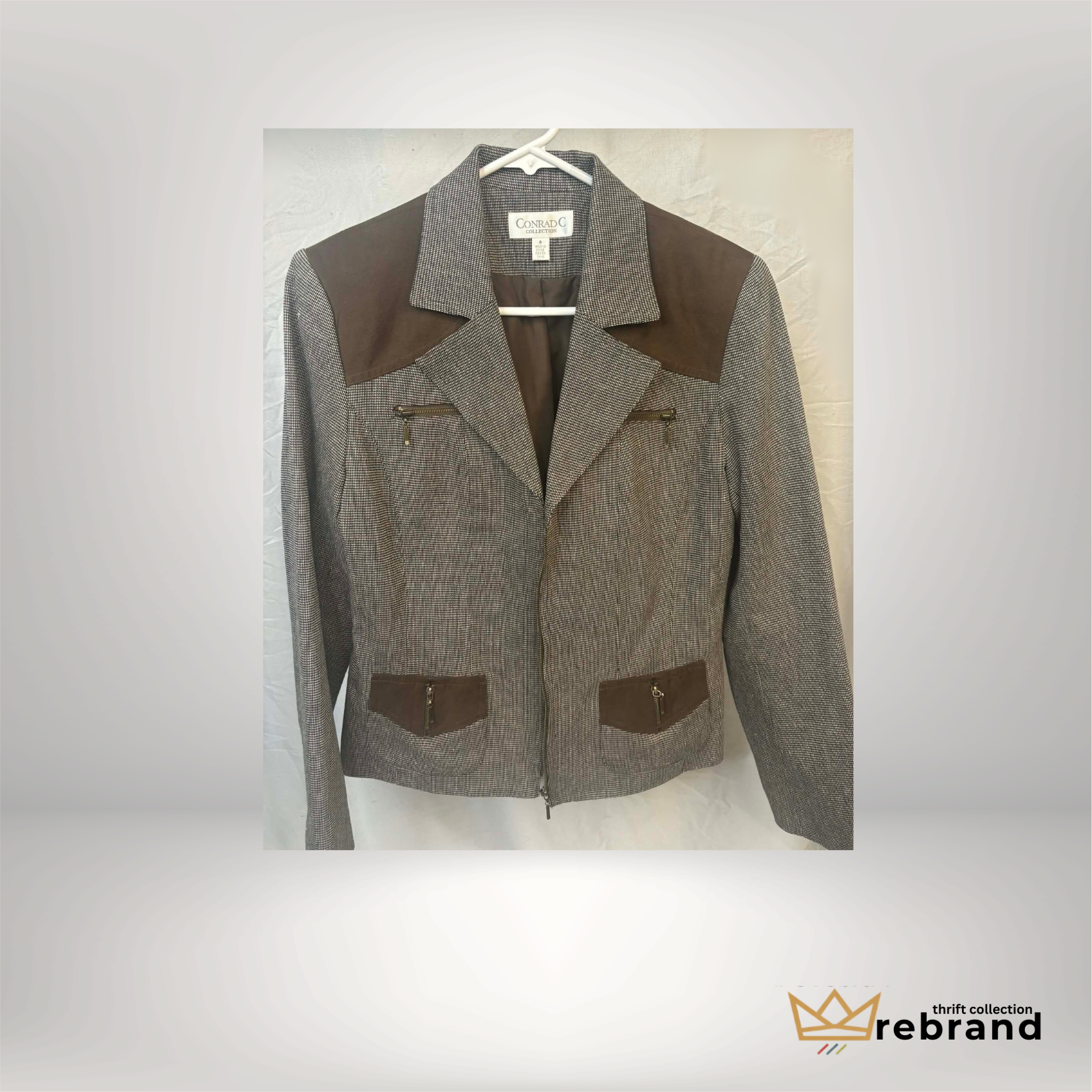 Y2K Tailored Zip Jacket - Conrad C. Collection - Brown - Size Smal (1990-2000)