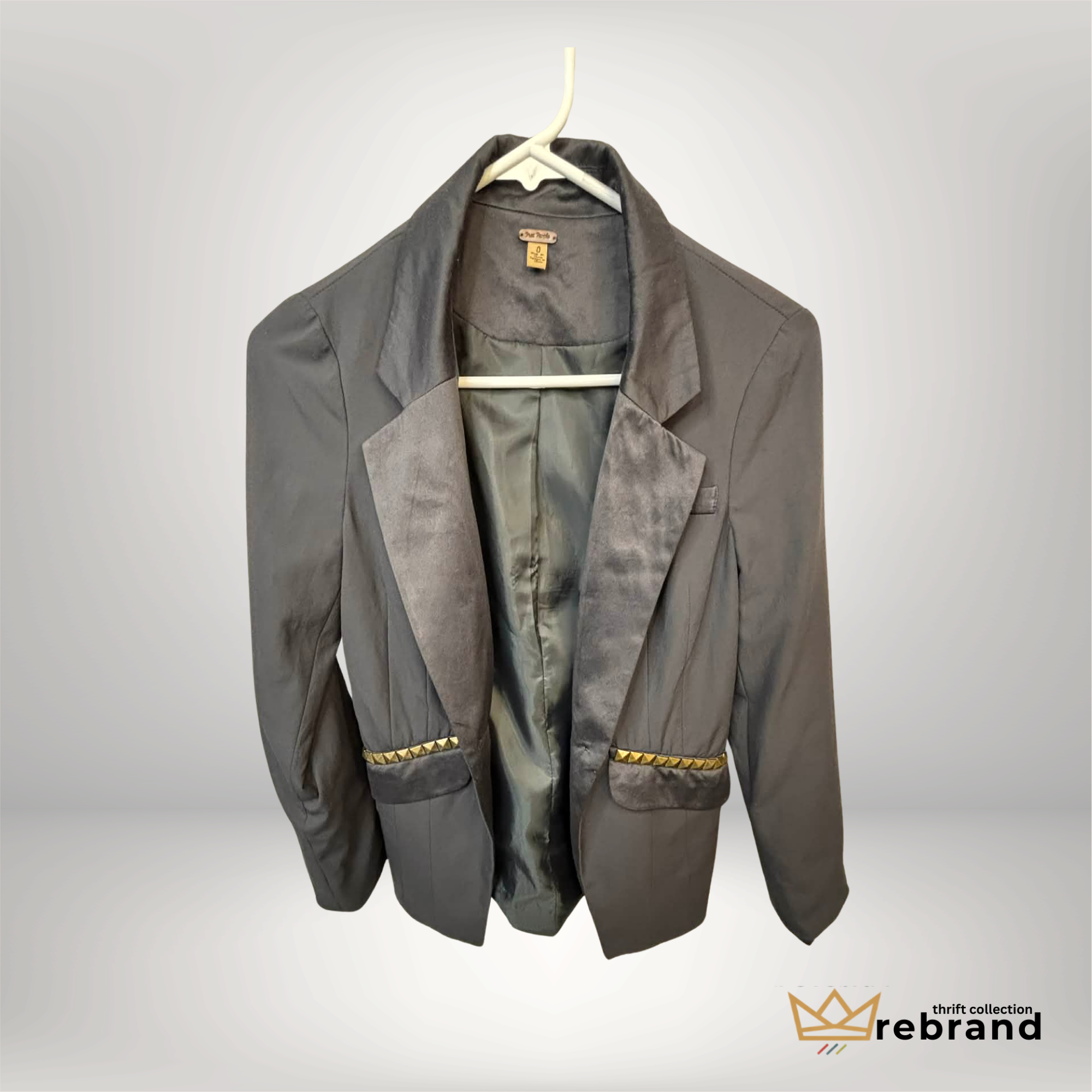 Tailored Blazer with Stud Detail - Free People- Grey - Size 0/XS (2010+)