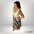 Abstract Stripe Midi Skirt – Elastic Waist Flowy Statement Skirt