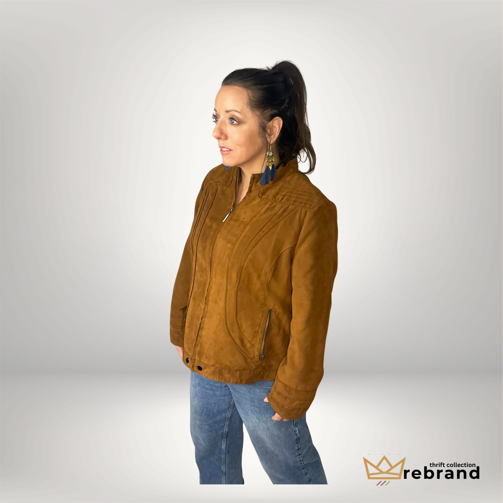 Cleo Petite Camel Faux Suede Jacket – XL | Soft Structured Zip-Up