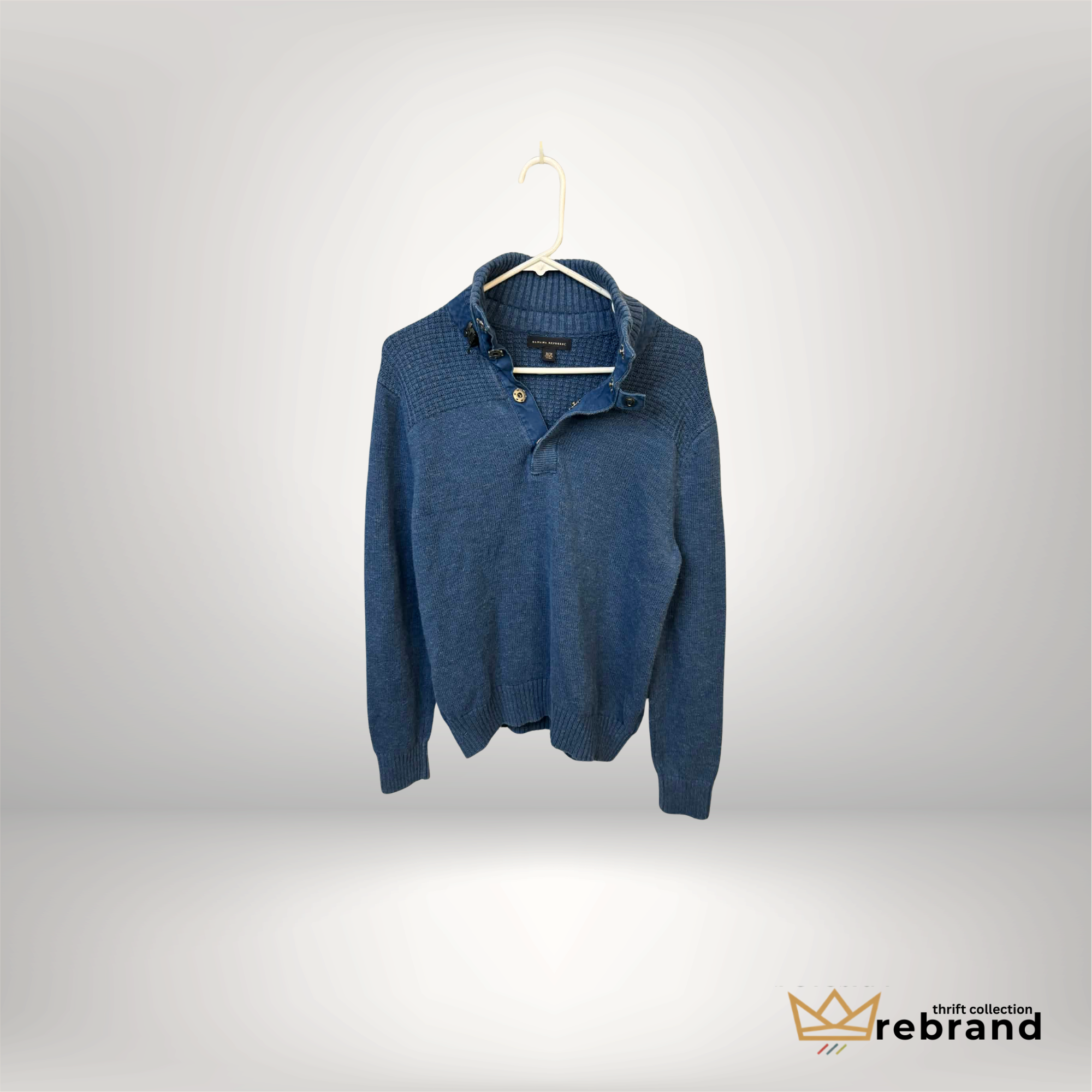 Banana Republic Funnel Neck Knit Sweater – Blue Cotton Blend Pullover | Men’s Medium