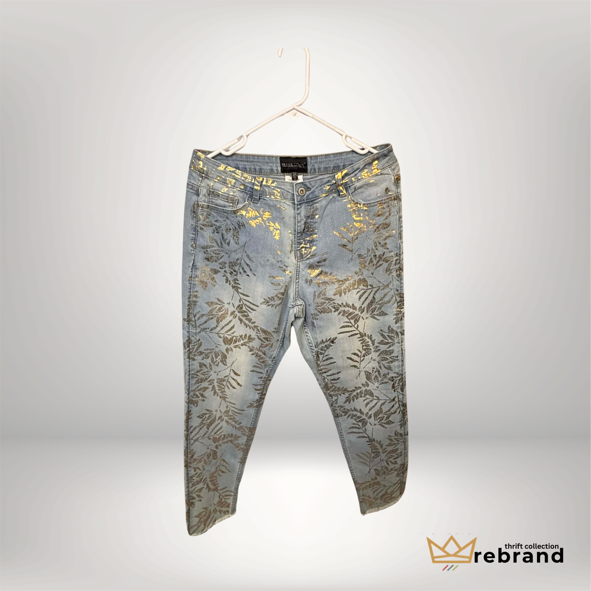 Gold Floral Jeans -"Frank Lyman" -Metallic Botanical Print Size- 34/L (2012-2016)