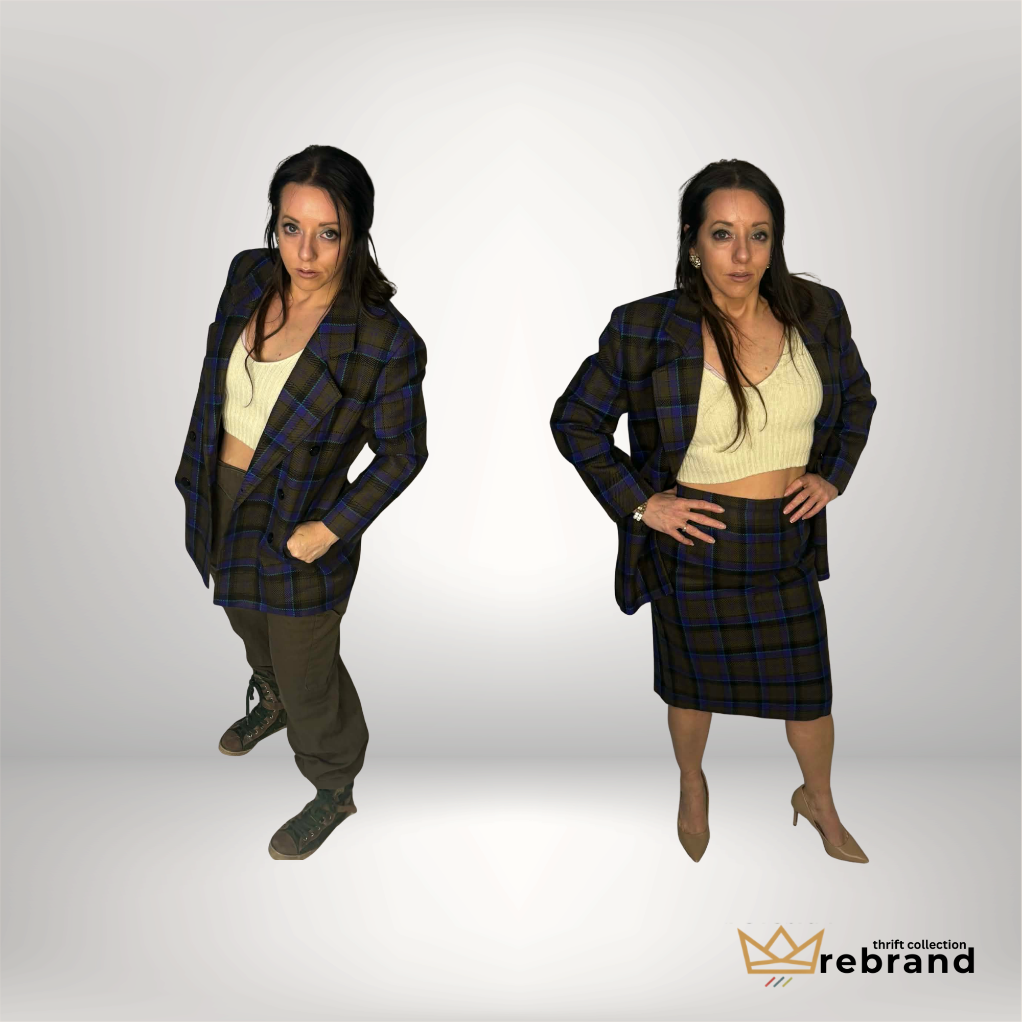 Vintage Wool Plaid Suit Set -"Rodier " -31 size Med (1980-1990)