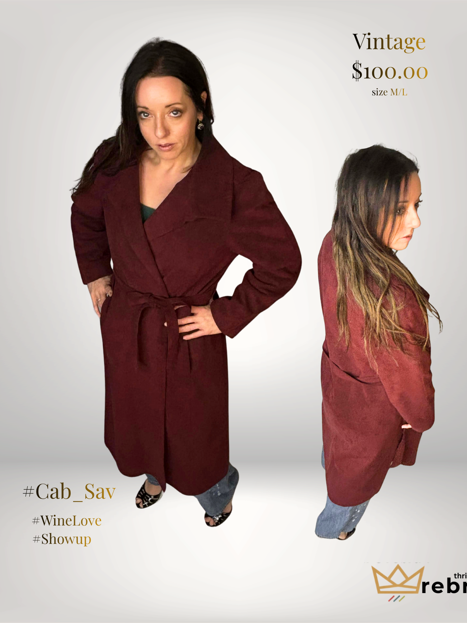 Vintage Burgundy Faux Suede Duster Coat | Tie Waist Longline Jacket | Size M/L