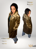 Vintage Sisley Faux Fur Velvet Coat Bronze Gold Size 42 / Medium