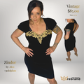 Vintage Black Velvet Dress – Zindor by ALCO – Gold Embroidered Neckline – Size M/L