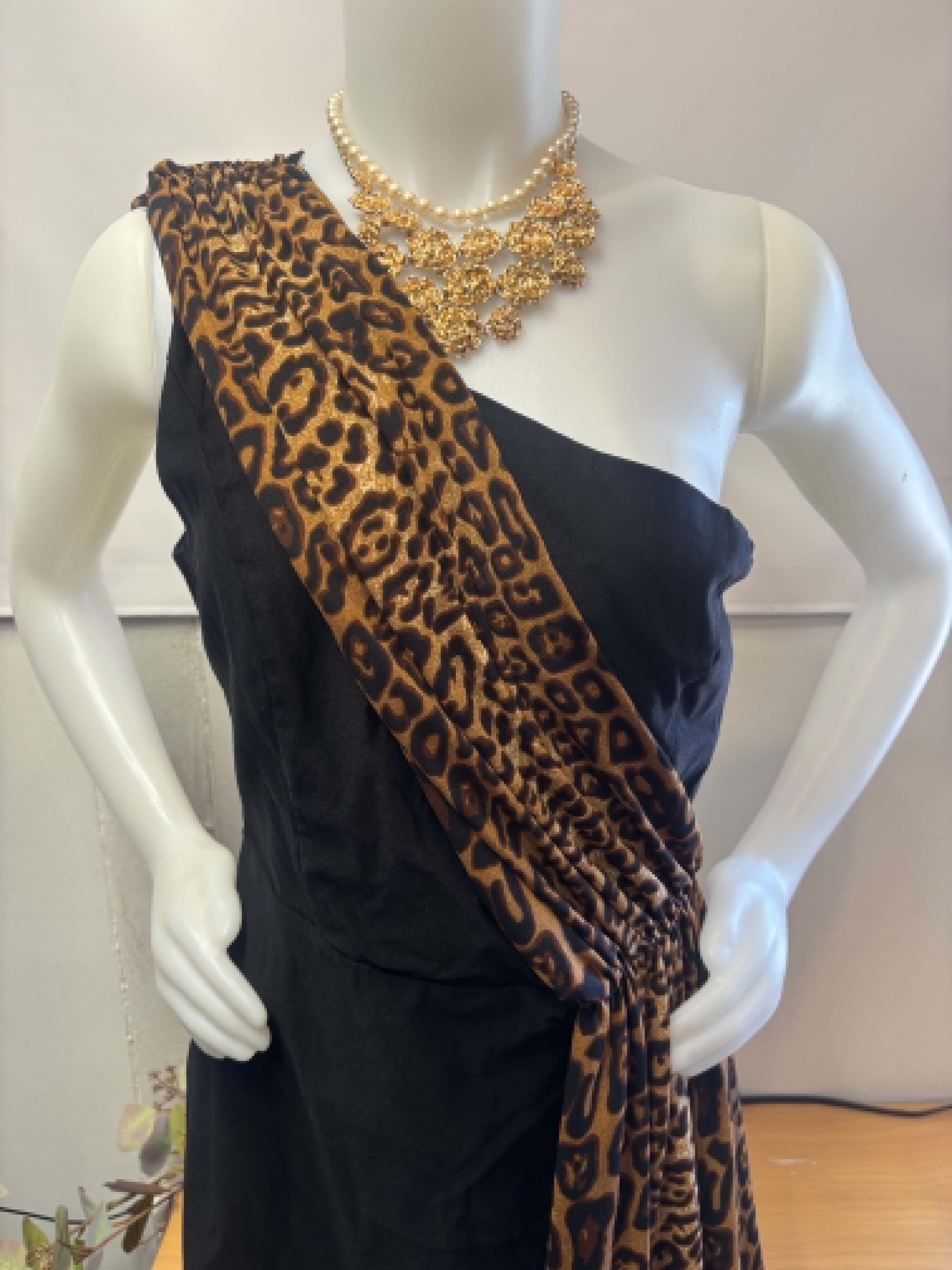 NWT  Rebel Love One-Shoulder Black Dress with Leopard Sash Accent - LARGE