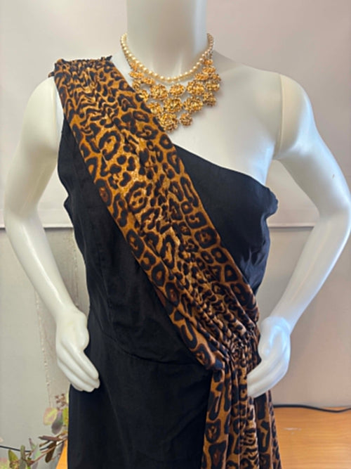 NWT  Rebel Love One-Shoulder Black Dress with Leopard Sash Accent - LARGE