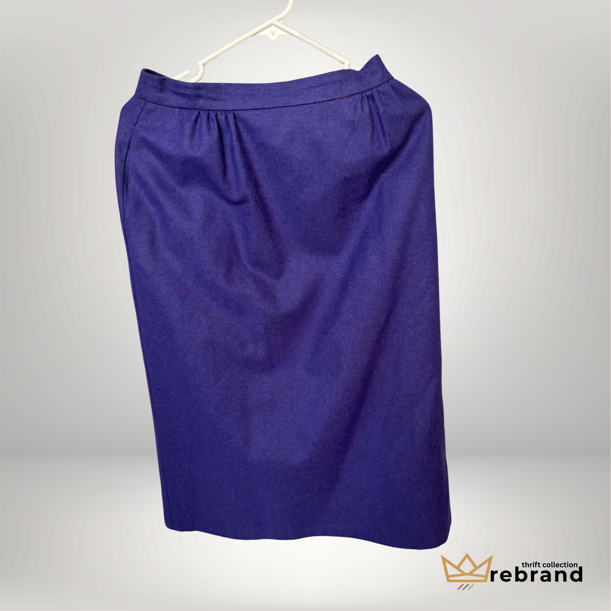 Vintage 90s Koret Wool Blend Midi Skirt – Purple Tailored High Waist Skirt – Classic Office Core