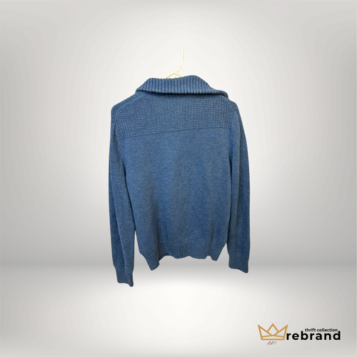 Banana Republic Funnel Neck Knit Sweater – Blue Cotton Blend Pullover | Men’s Medium
