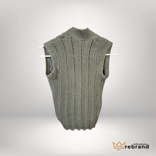 Grey Knit Sweater Vest – Textured Button Front Minimalist Top - Handmade