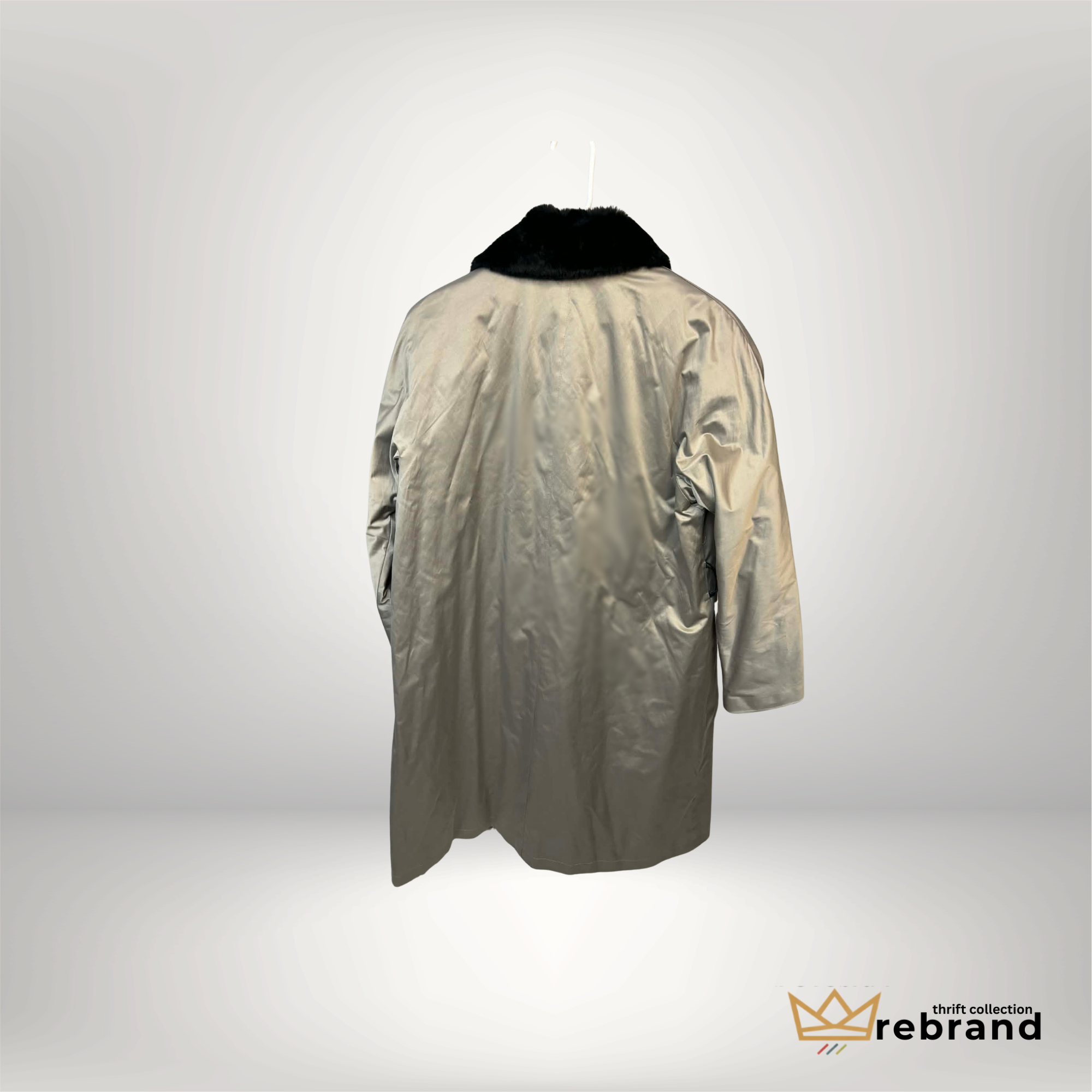 Y2K/ Early Vintage Long Coat with Faux Fur Collar- Chrome - "Bill Blass Signature" Size- med/Large (1990-2000)