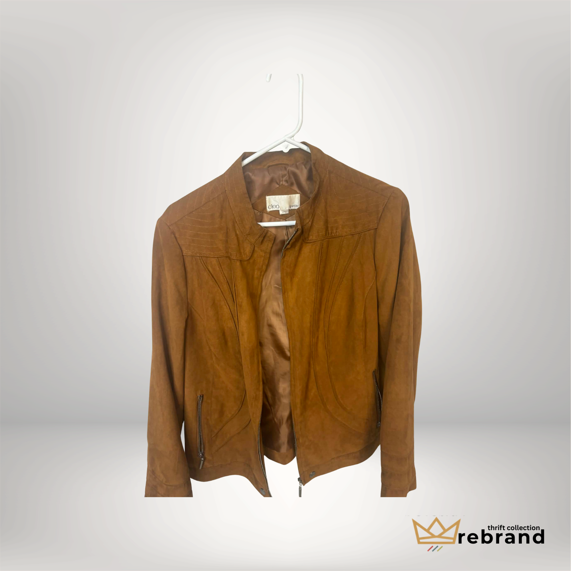 Cleo Petite Camel Faux Suede Jacket – XL | Soft Structured Zip-Up