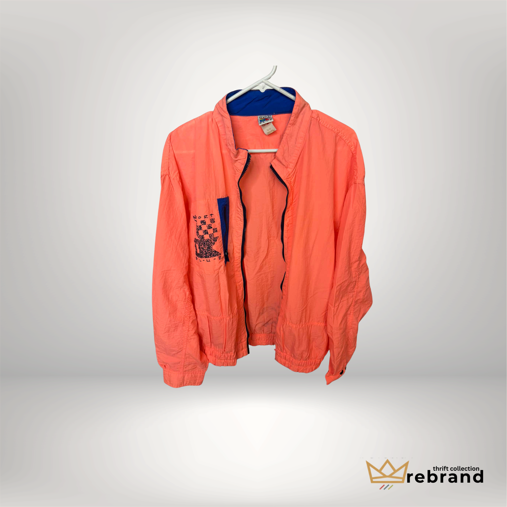 Vintage Newport Blue Neon Windbreaker Jacket – Coral & Blue Retro Sport