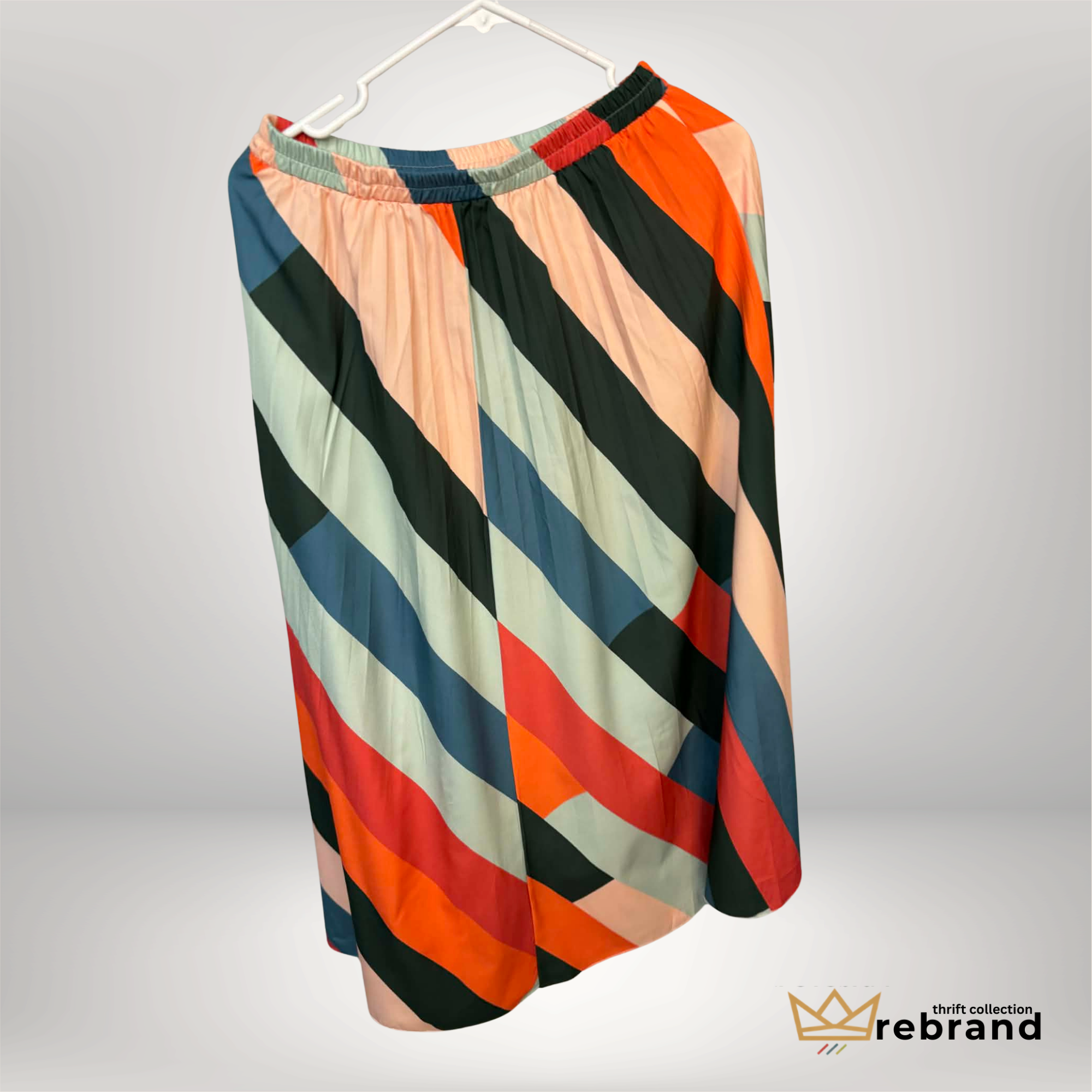 Abstract Stripe Midi Skirt – Elastic Waist Flowy Statement Skirt