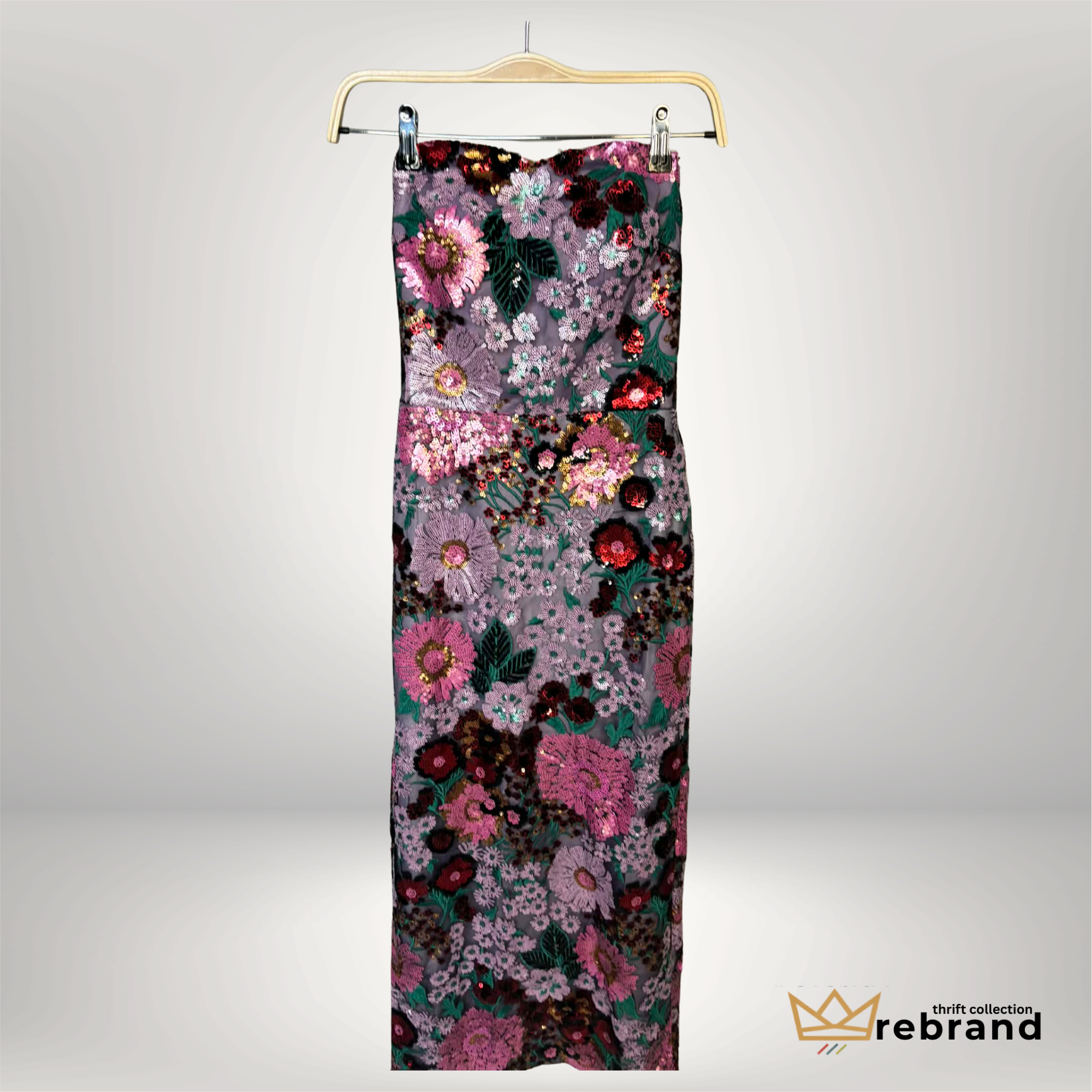 NWT CATCHAL Strapless Sequin Floral Maxi Dress – Statement Evening Gown