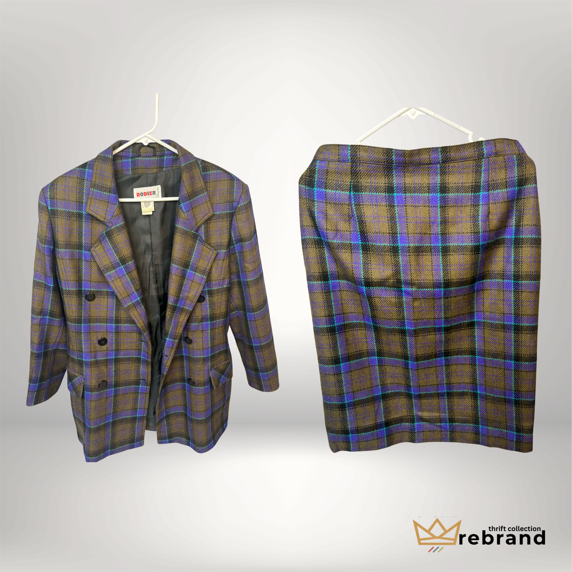 Vintage Wool Plaid Suit Set -"Rodier " -31 size Med (1980-1990)