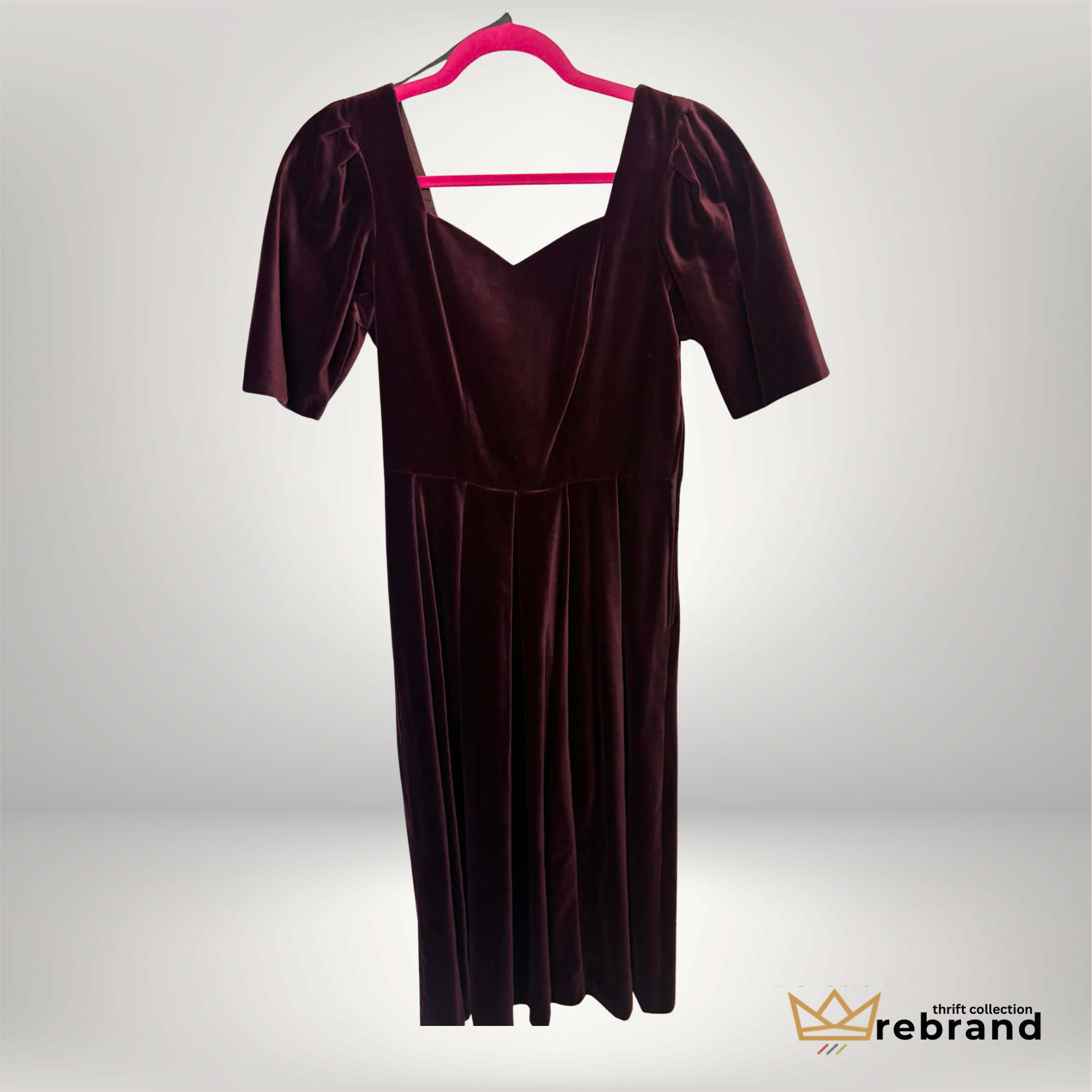 Vintage Burgundy Velvet Dress – Laura Ashley – Puff Sleeve Midi Dress – Romantic Evening Dress