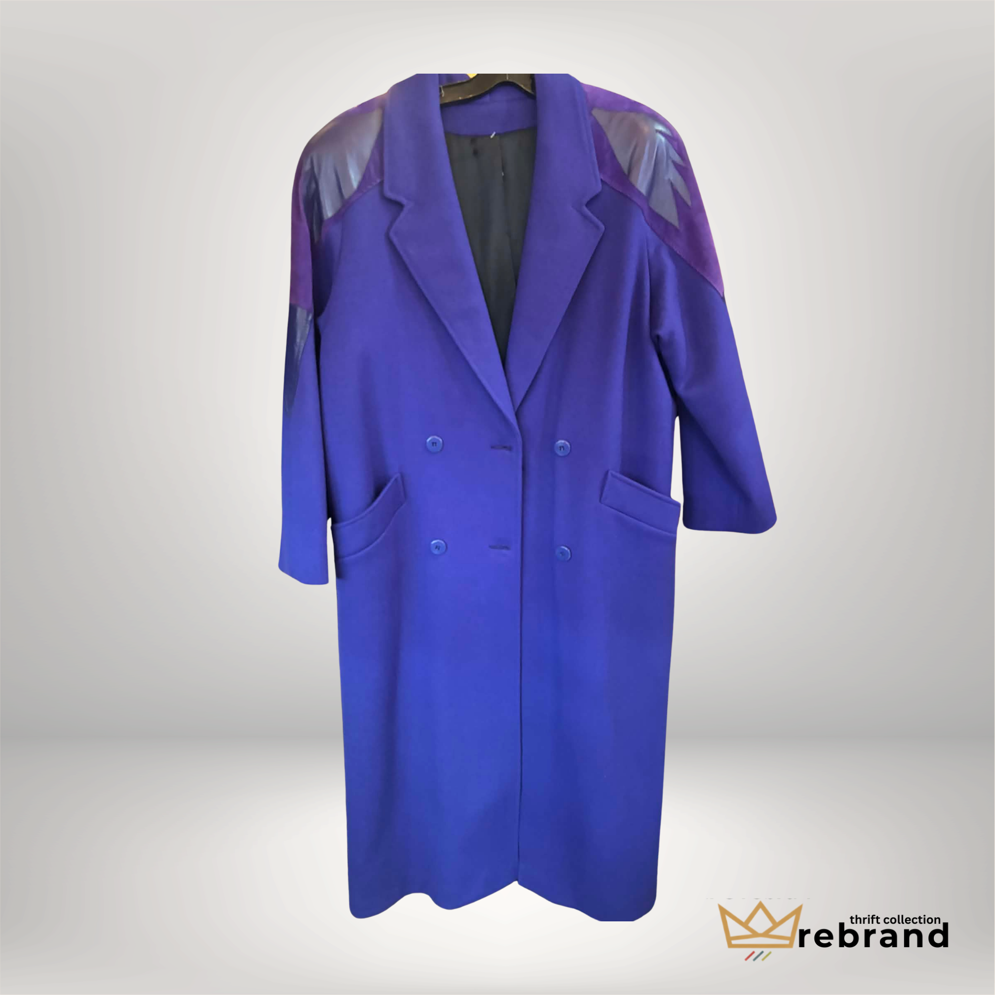 Vintage Braemar Diana Charles Purple Wool Coat | Leather Shoulder Detail | Made in Canada | Statement Outerwear