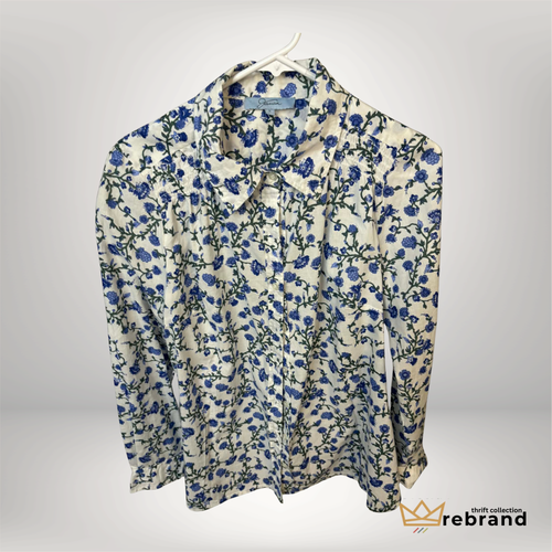 Jessica Blue Floral Button Down Blouse – Size 16
