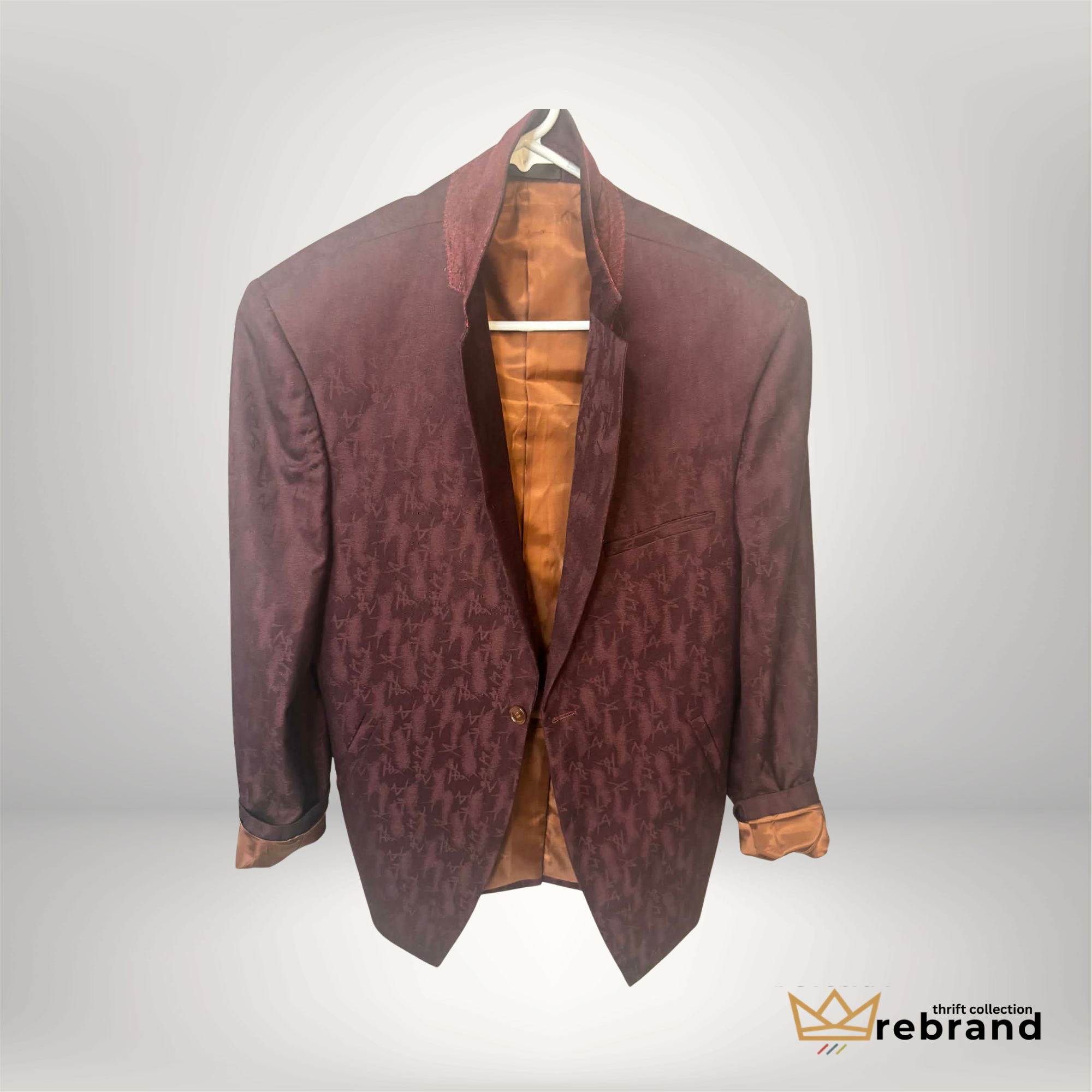 Vintage Burgundy Patterned Wool Blend Blazer – Lailibao Europe Style Size 52