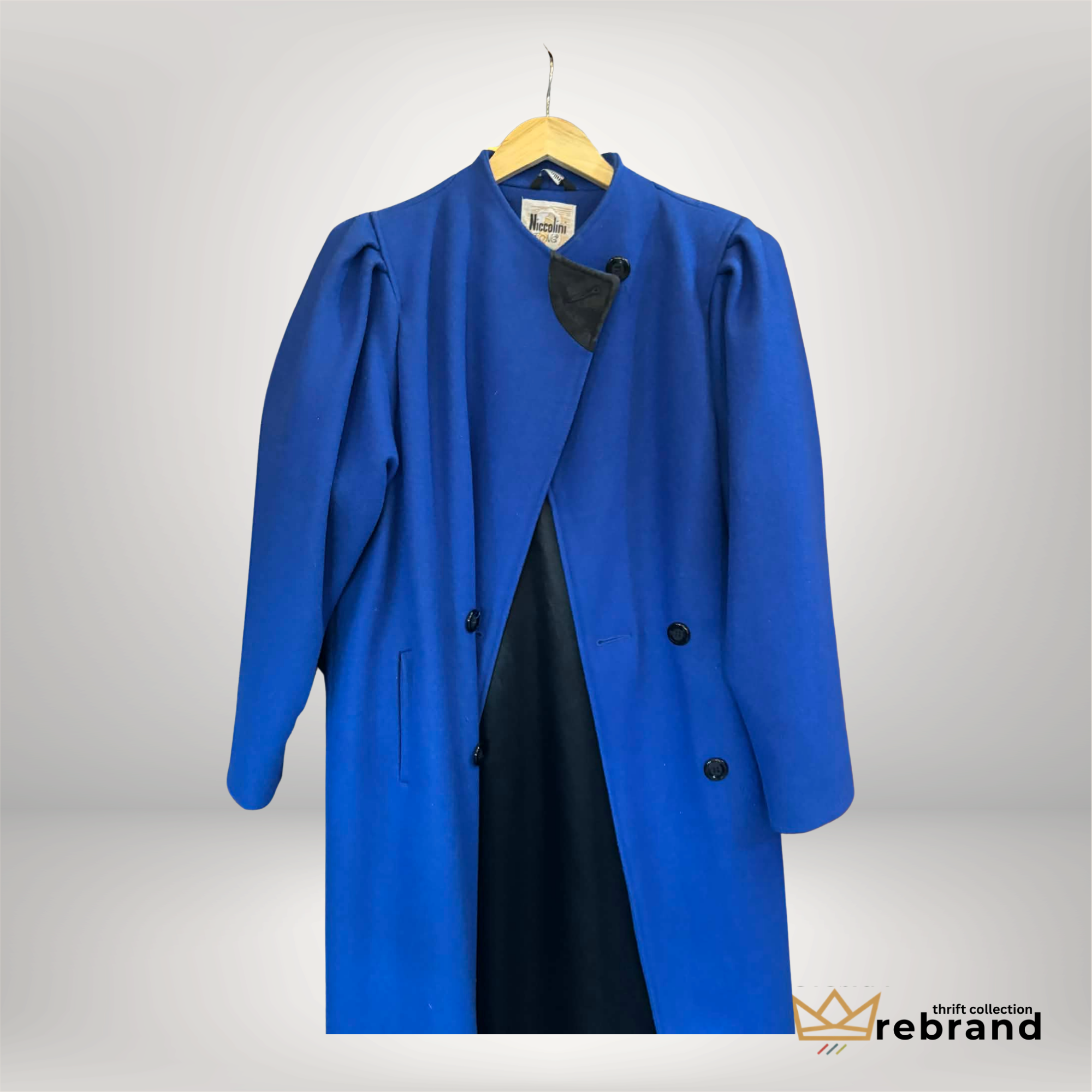 Vintage Niccolini Kings Cobalt Blue Wool Coat | 80s Power Shoulder Statement Coat