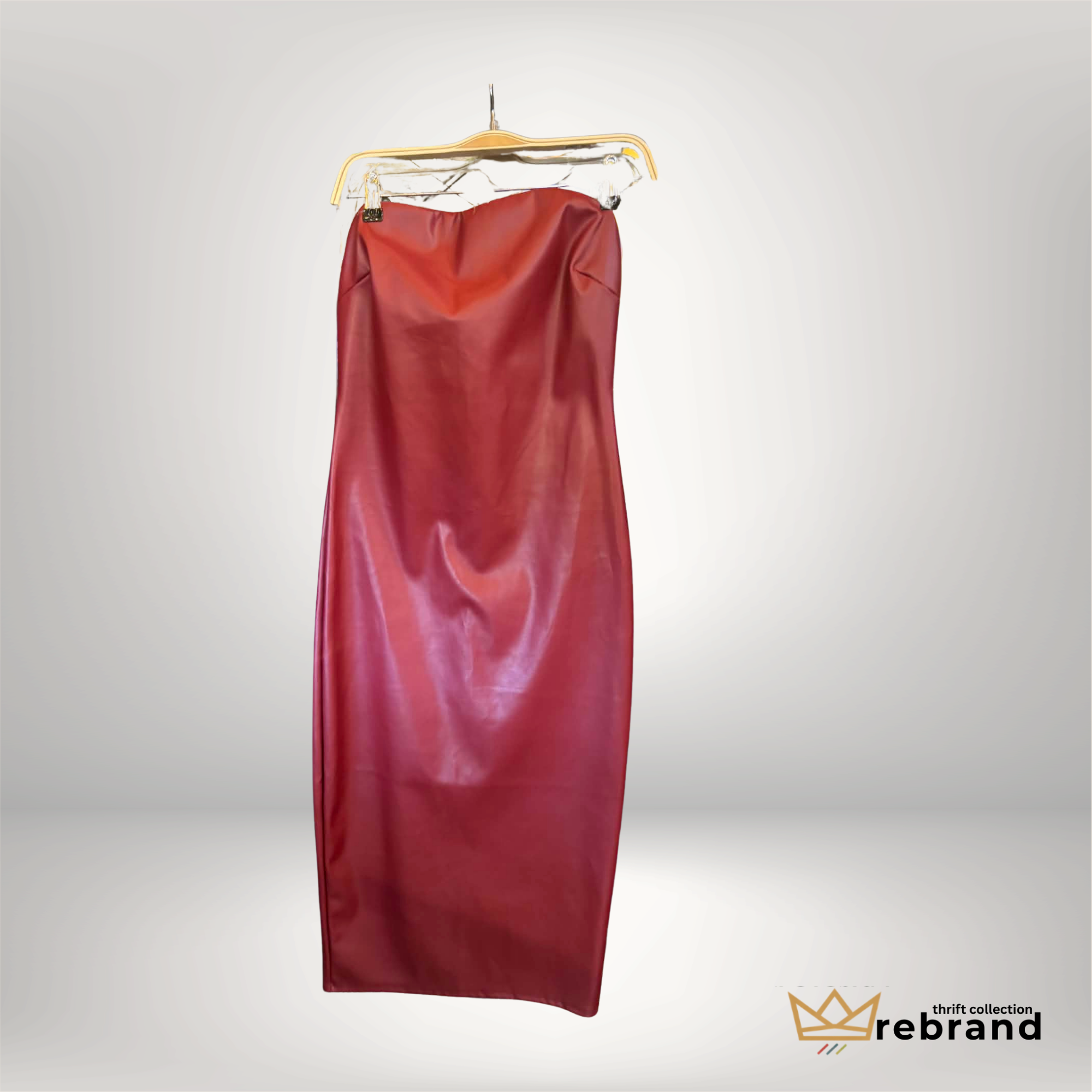 Forever 21 Red Pleather Strapless Bodycon Dress — Size Medium