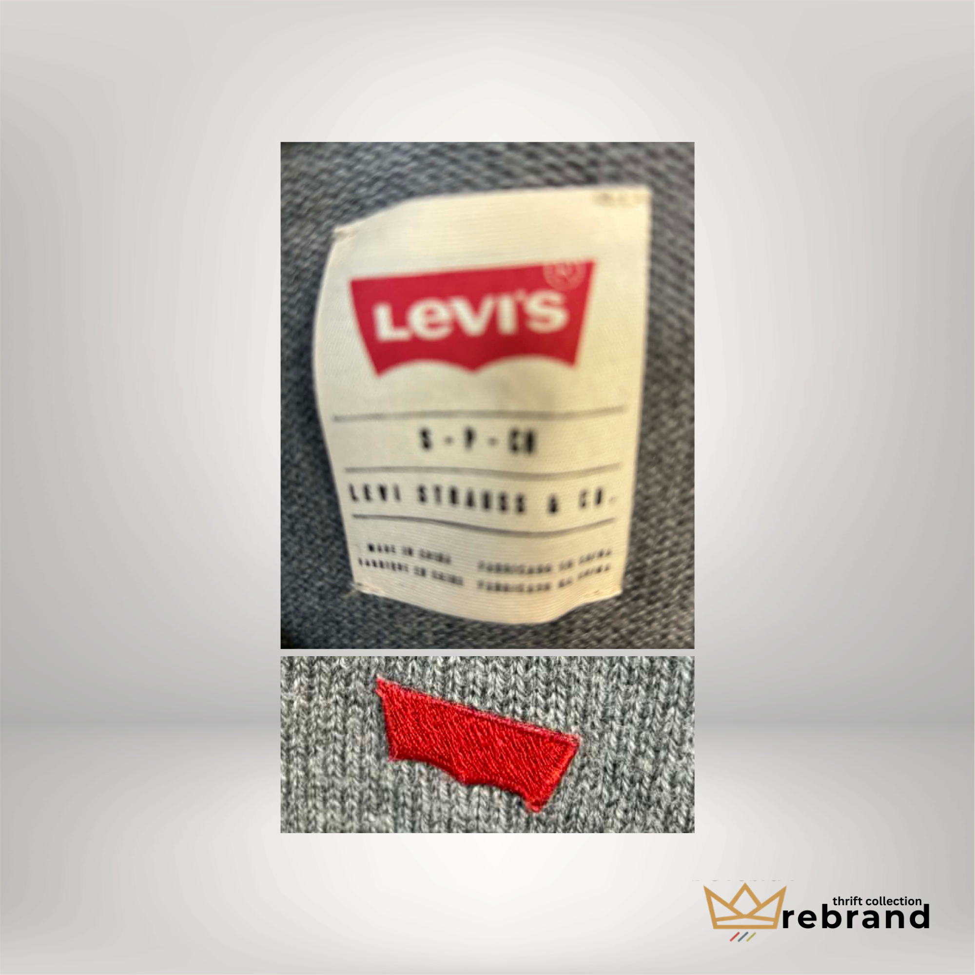 Levi’s Grey V-Neck Knit Sweater – Classic Logo Pullover | Size Small