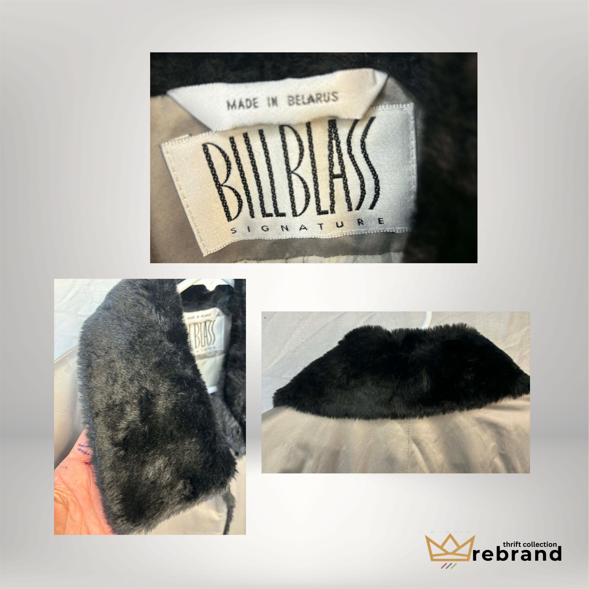 Y2K/ Early Vintage Long Coat with Faux Fur Collar- Chrome - "Bill Blass Signature" Size- med/Large (1990-2000)