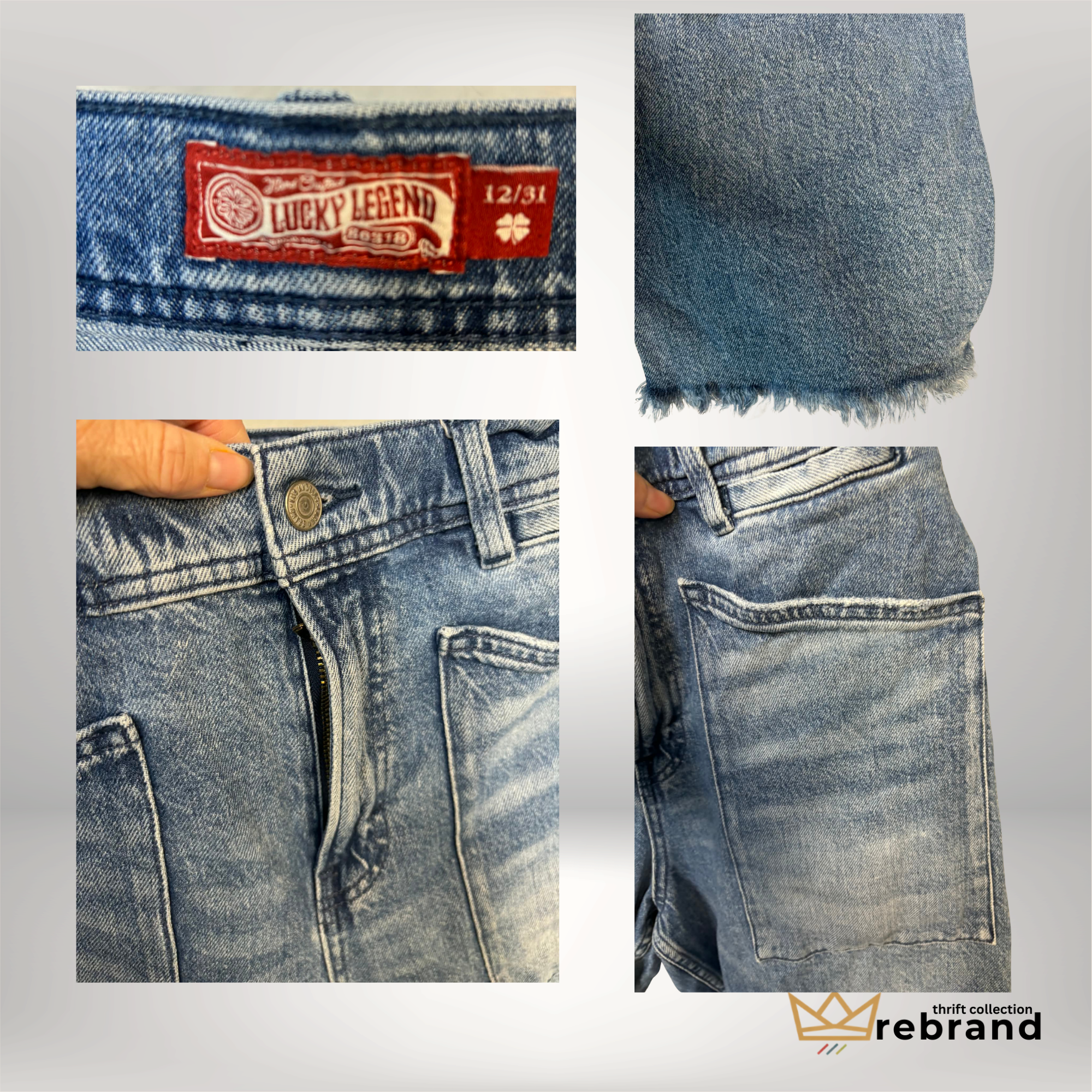 Lucky Legend Cropped Denim Jeans – Light Wash Raw Hem Utility Style | 12/31