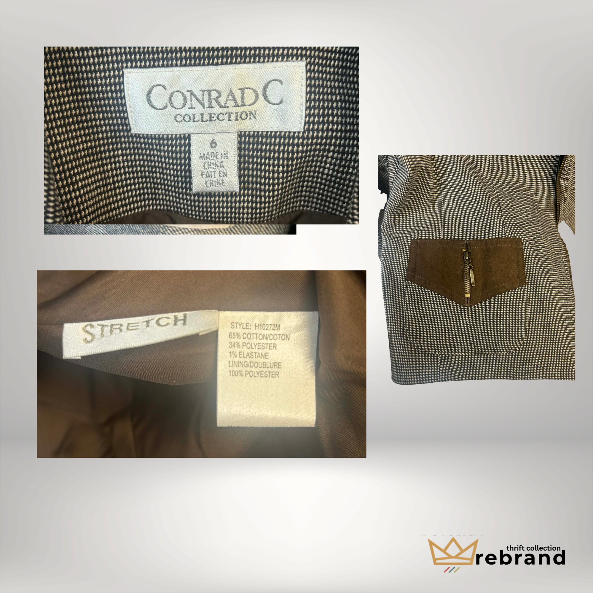 Y2K Tailored Zip Jacket - Conrad C. Collection - Brown - Size Smal (1990-2000)