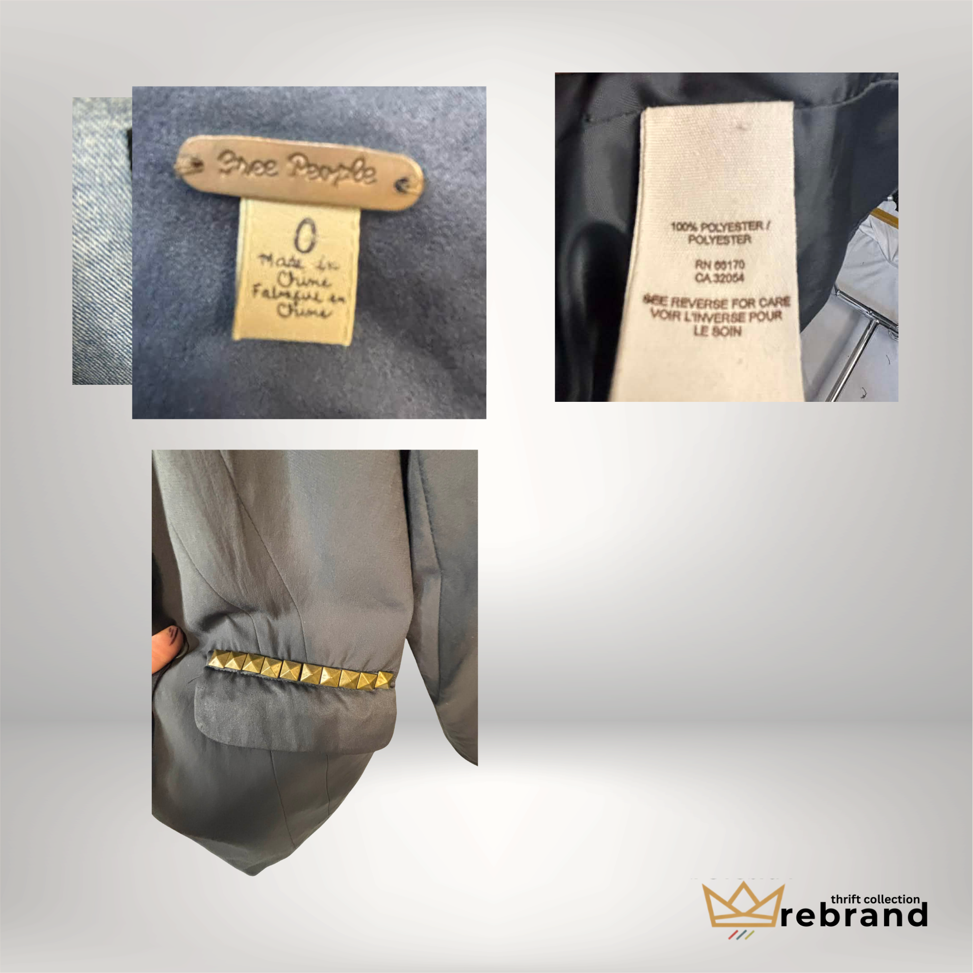 Tailored Blazer with Stud Detail - Free People- Grey - Size 0/XS (2010+)