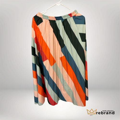 Abstract Stripe Midi Skirt – Elastic Waist Flowy Statement Skirt