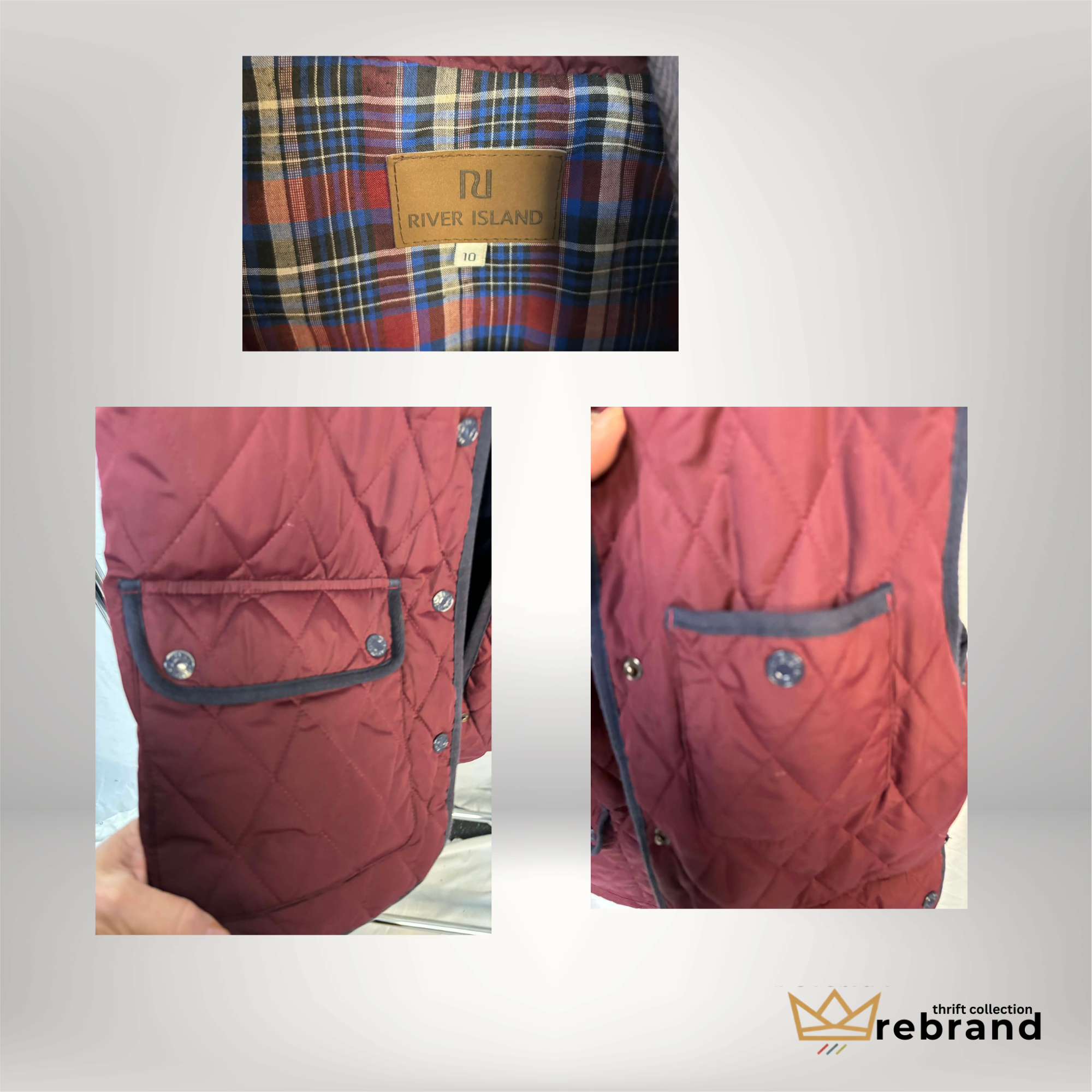 River Island Quilted Vest – Burgundy Heritage Utility Gilet