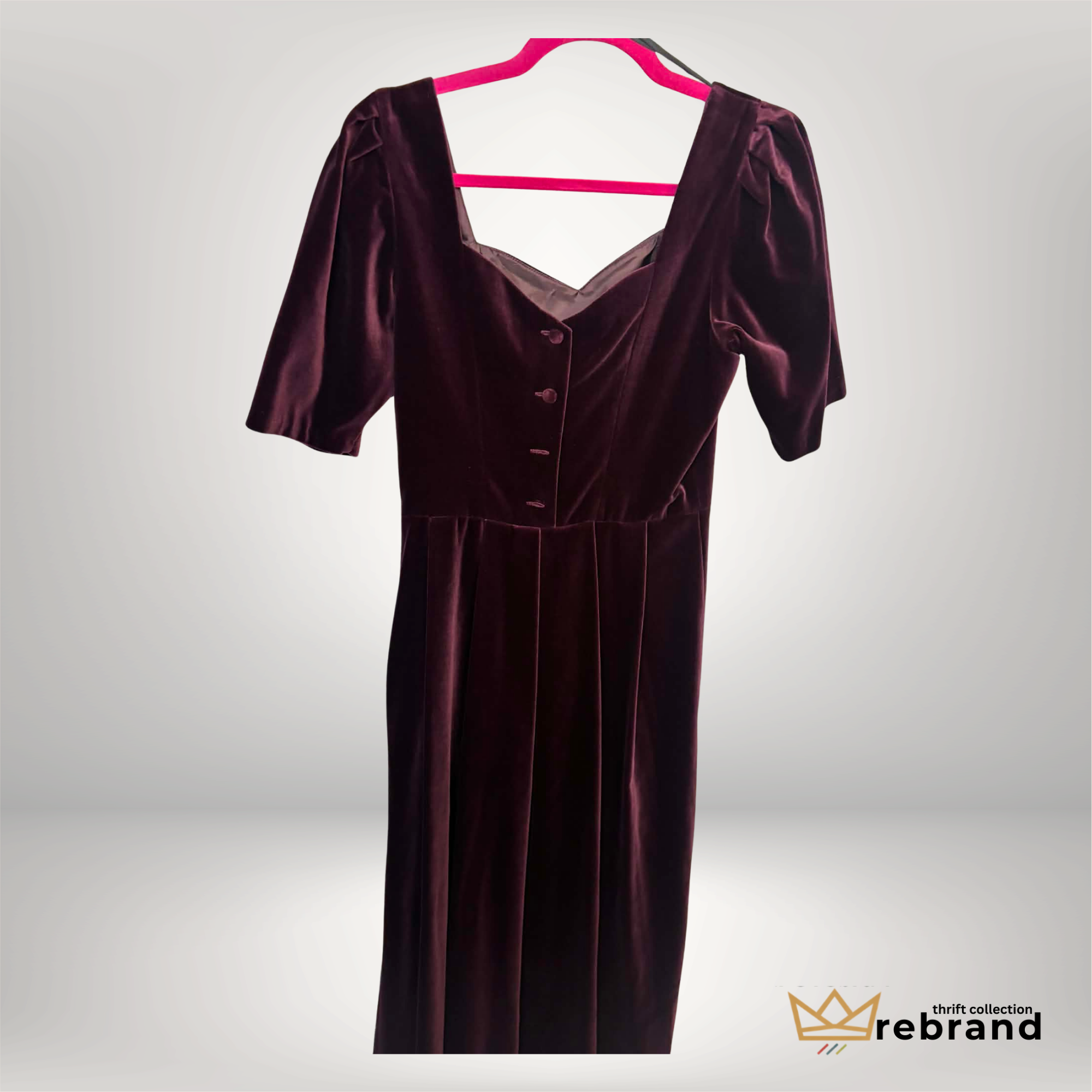 Vintage Burgundy Velvet Dress – Laura Ashley – Puff Sleeve Midi Dress – Romantic Evening Dress