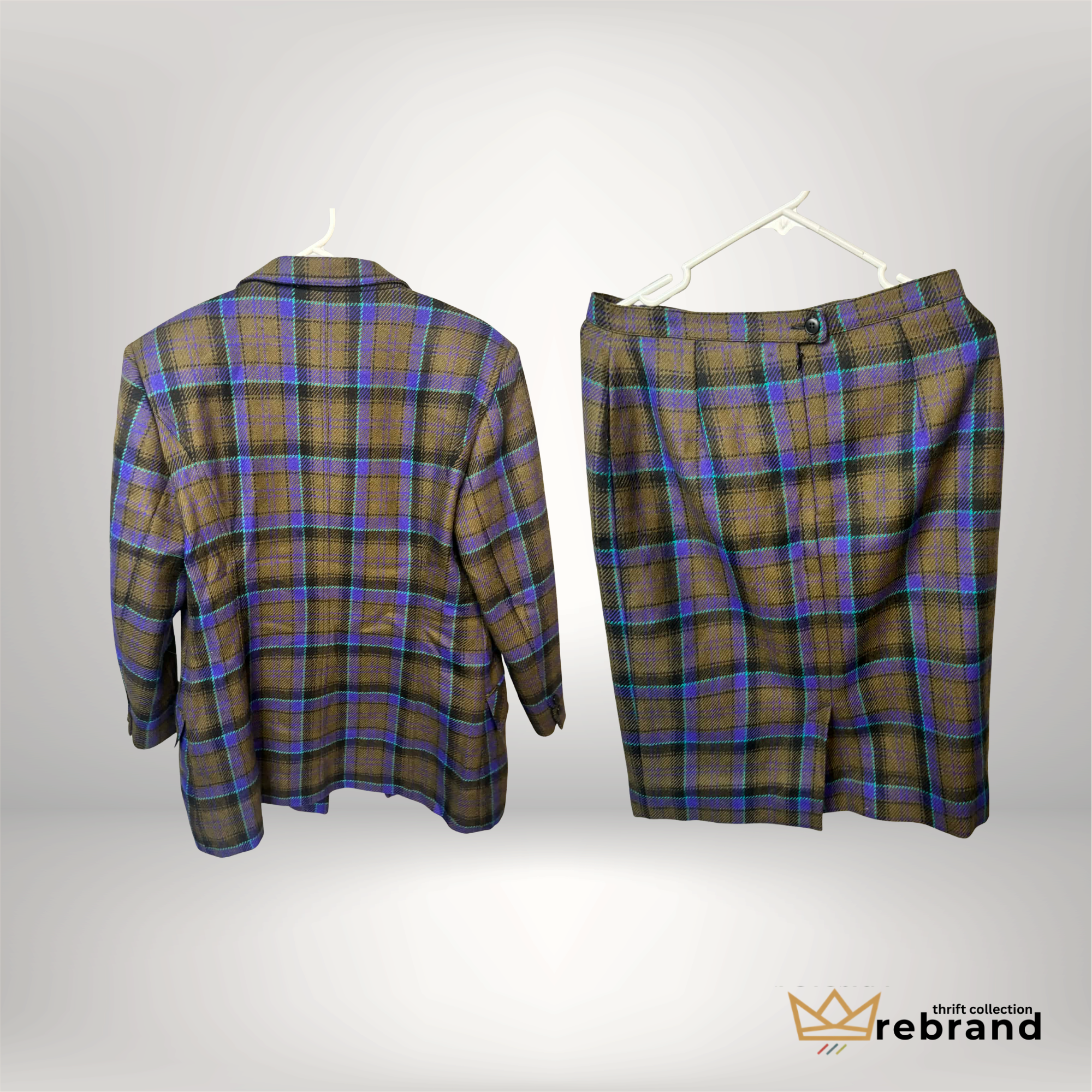 Vintage Wool Plaid Suit Set -"Rodier " -31 size Med (1980-1990)