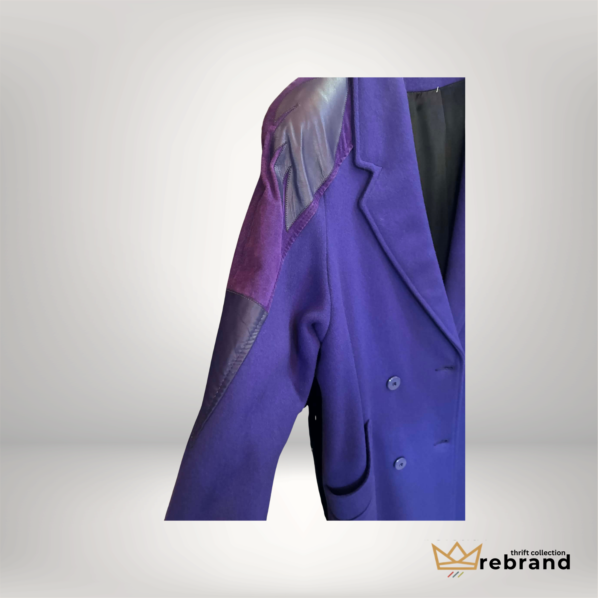 Vintage Braemar Diana Charles Purple Wool Coat | Leather Shoulder Detail | Made in Canada | Statement Outerwear