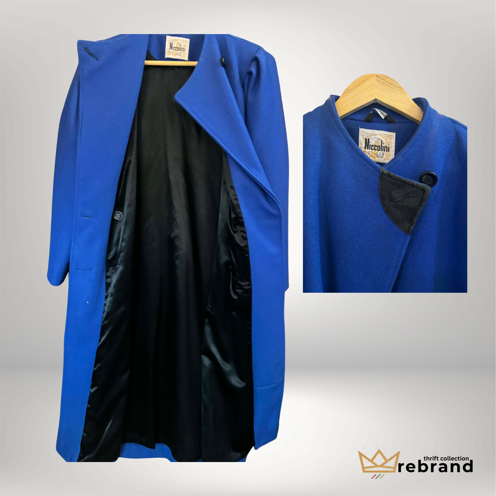Vintage Niccolini Kings Cobalt Blue Wool Coat | 80s Power Shoulder Statement Coat