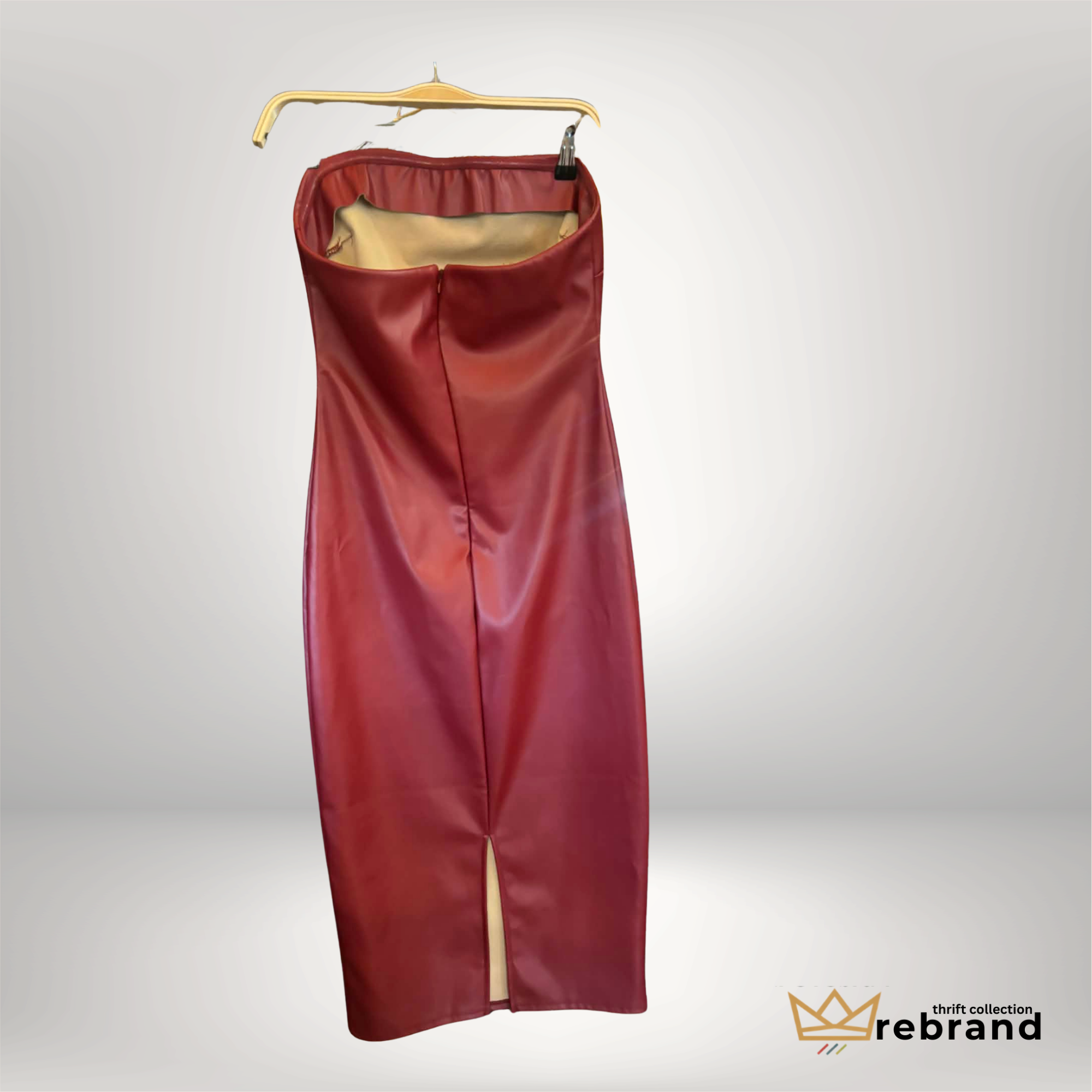 Forever 21 Red Pleather Strapless Bodycon Dress — Size Medium