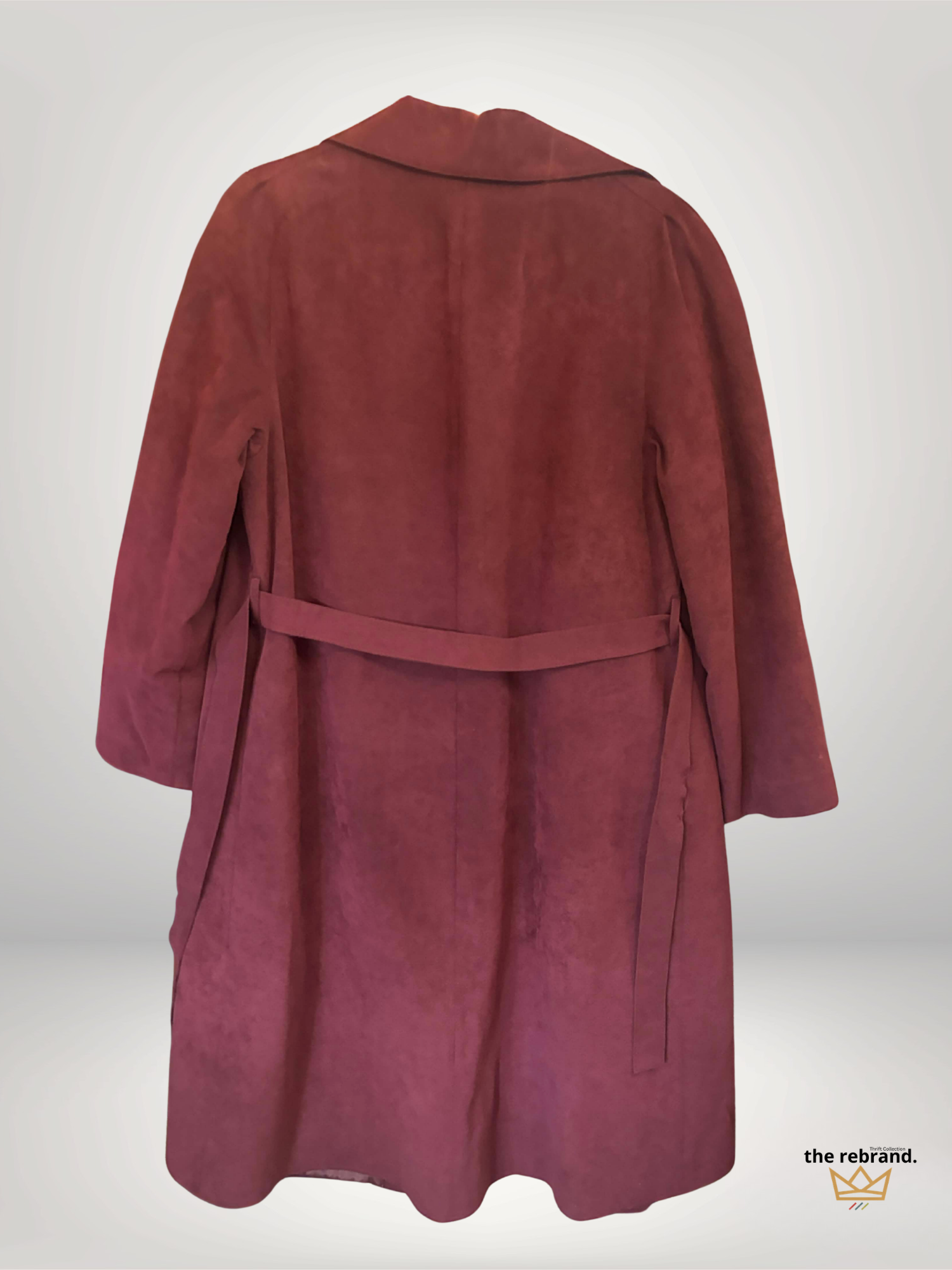 Vintage Burgundy Faux Suede Duster Coat | Tie Waist Longline Jacket | Size M/L
