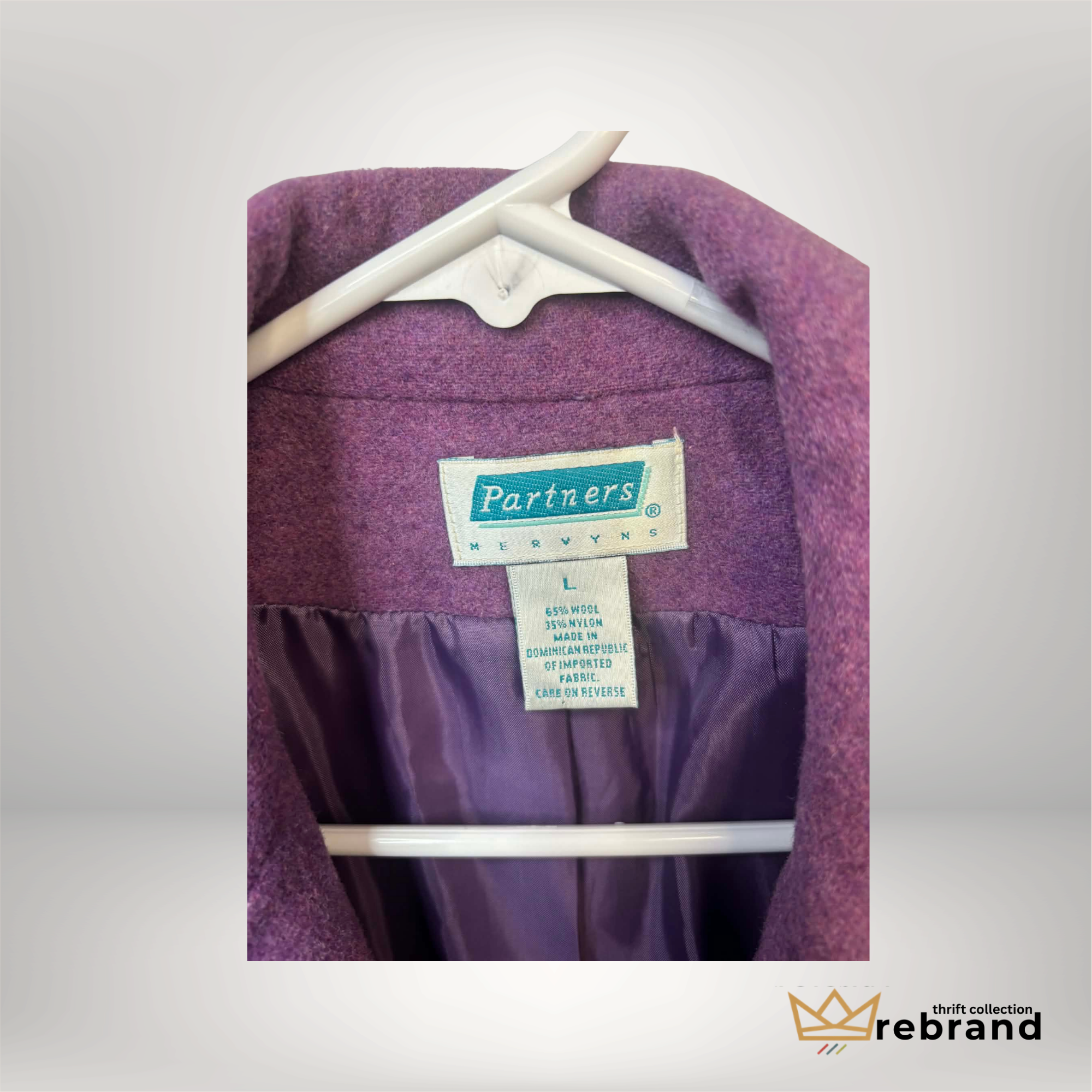 Vintage Blazer Wool- Unisex Plum- "Partners Merwyns" Size Large (1988-1996)