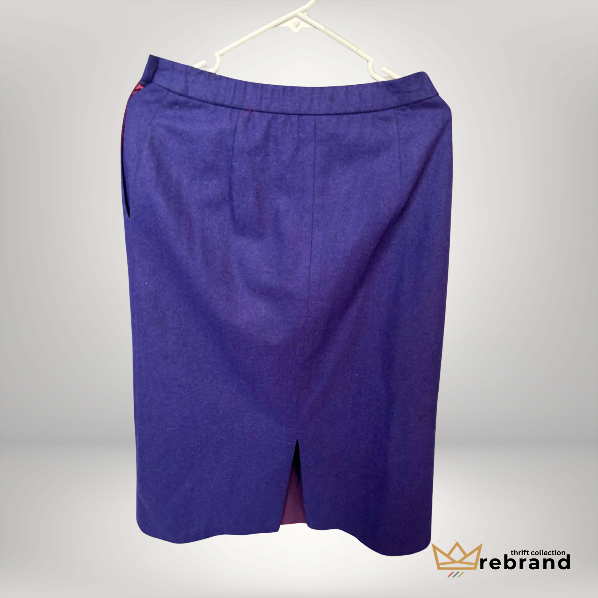 Vintage 90s Koret Wool Blend Midi Skirt – Purple Tailored High Waist Skirt – Classic Office Core