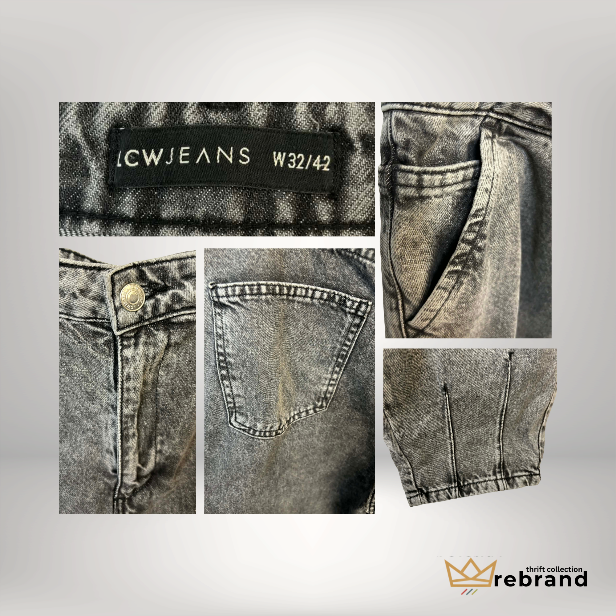 LCW Jeans Washed Grey Tapered Denim Pants – Relaxed Fit | W32