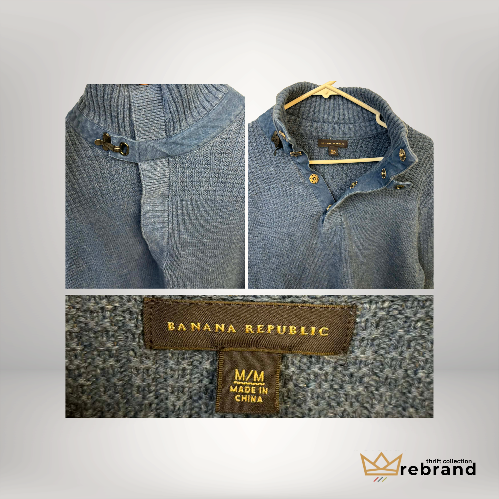 Banana Republic Funnel Neck Knit Sweater – Blue Cotton Blend Pullover | Men’s Medium