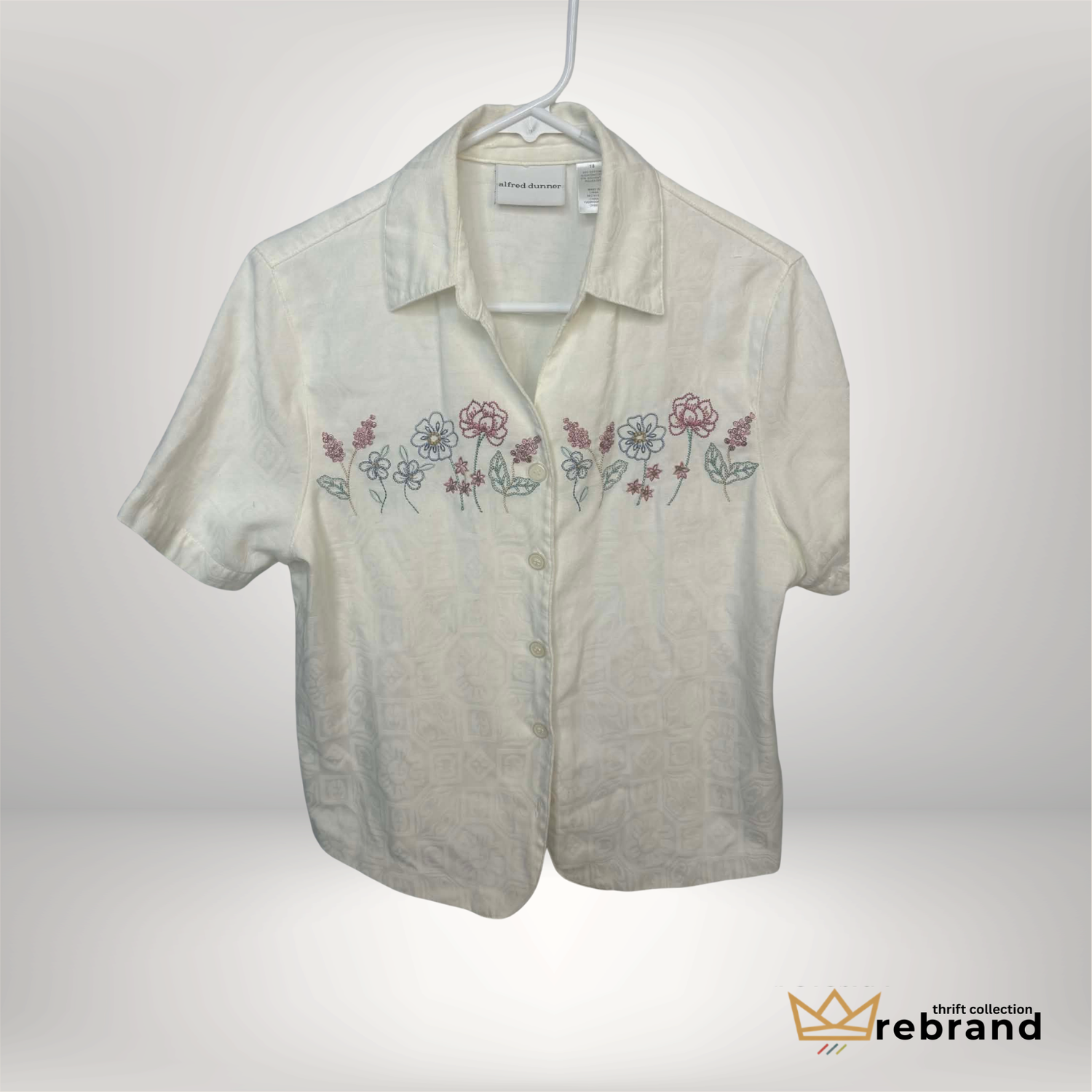 Vintage Alfred Dunner Embroidered Floral Blouse – Cream Button Up | Petite