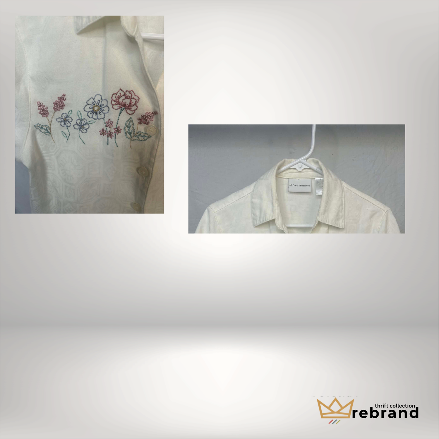 Vintage Alfred Dunner Embroidered Floral Blouse – Cream Button Up | Petite