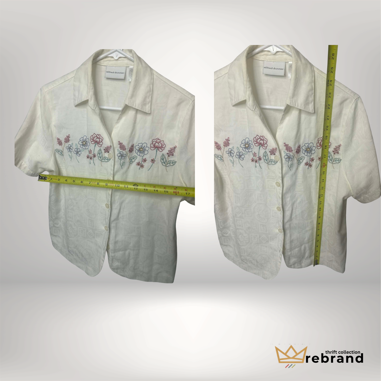 Vintage Alfred Dunner Embroidered Floral Blouse – Cream Button Up | Petite