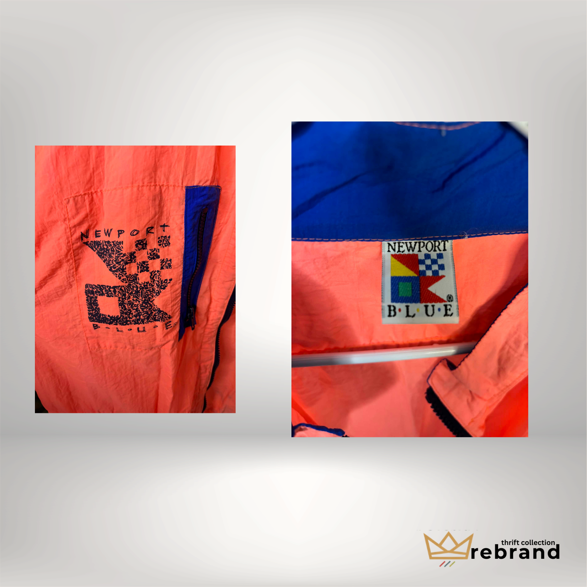 Vintage Newport Blue Neon Windbreaker Jacket – Coral & Blue Retro Sport