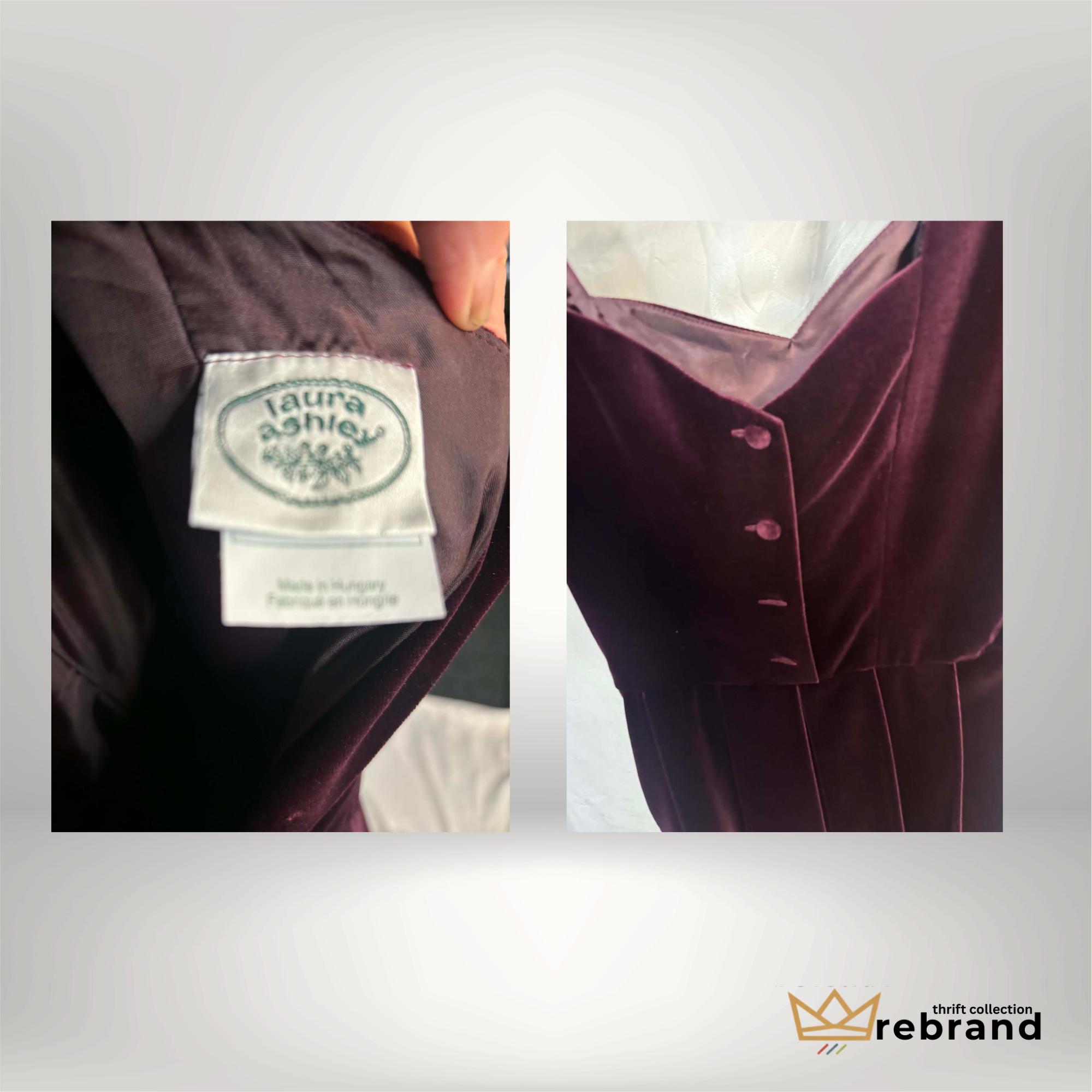 Vintage Burgundy Velvet Dress – Laura Ashley – Puff Sleeve Midi Dress – Romantic Evening Dress